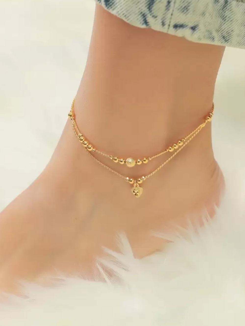 Gold Heart Charm Beaded anklet R690